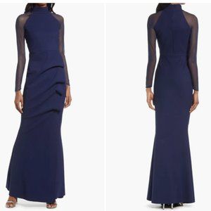 CHIARA BONI LA PETITE ROBE MAYLYS ILLUSIONS MESH MOCK NECK NAVY GOWN 42 IT/6 US